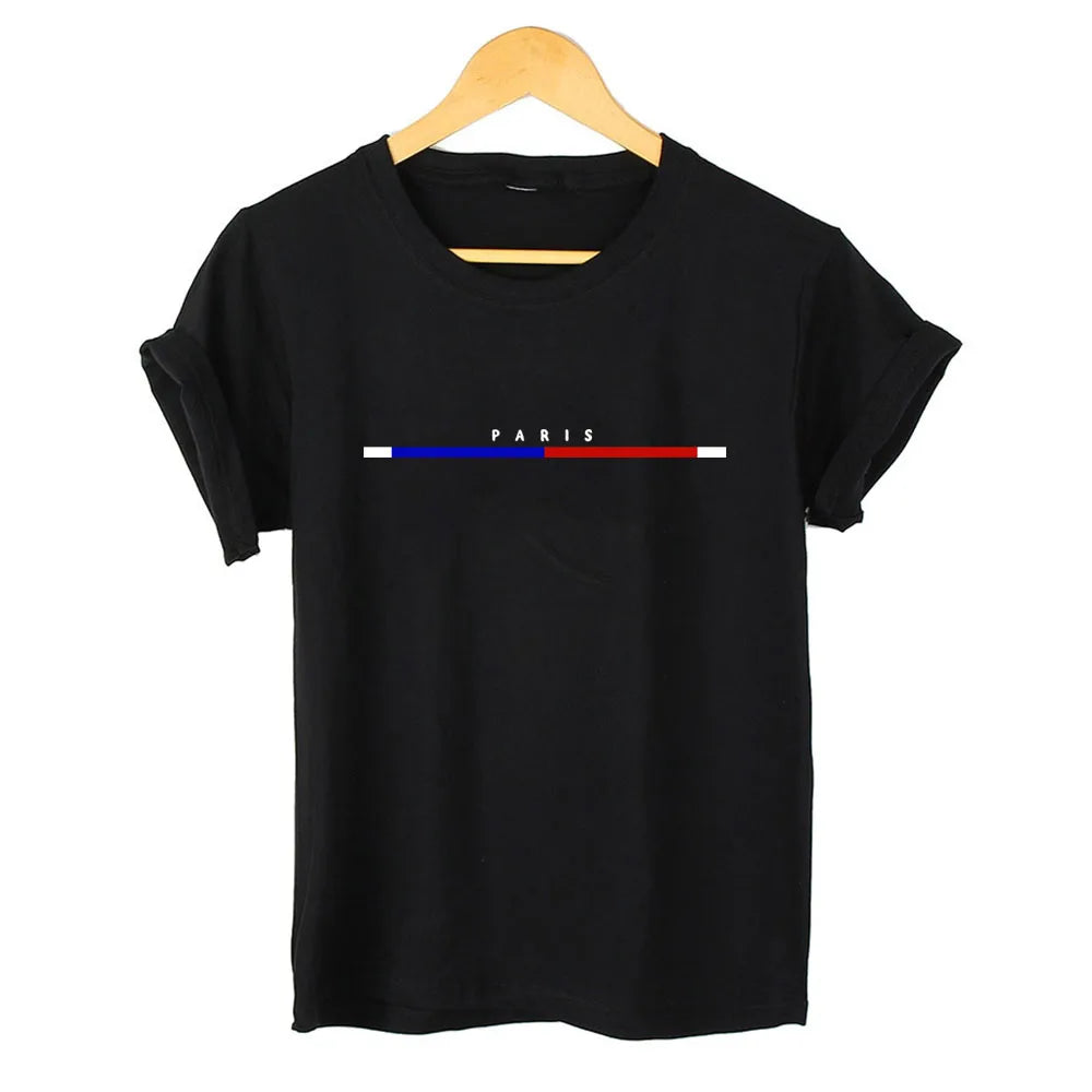 Camiseta 100% de algodón para mujer, Top de manga corta a la moda de París, camisa holgada de talla grande, camisetas de manga corta para mujer