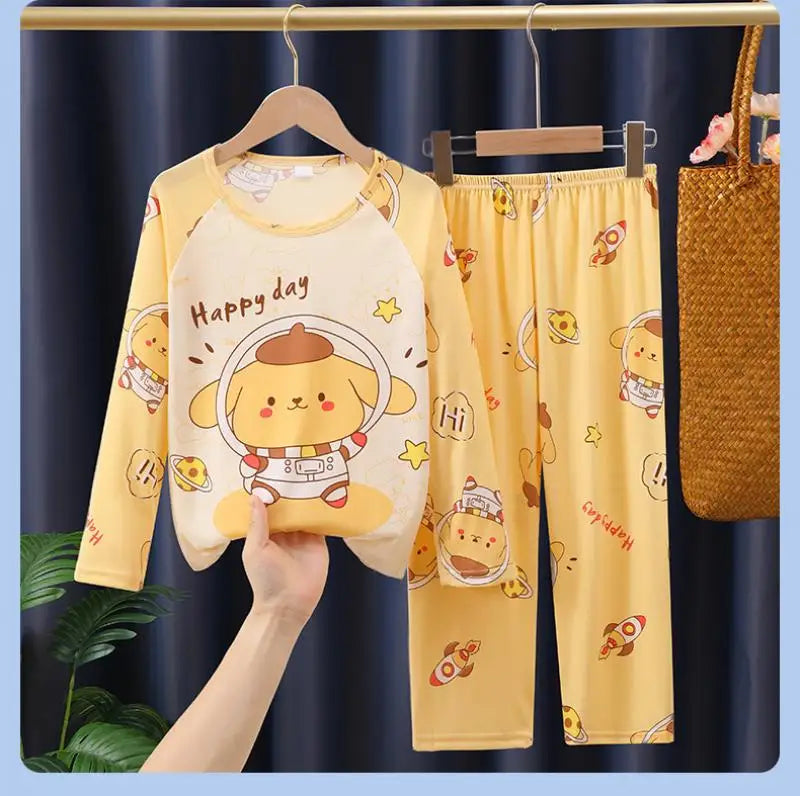 Anime 2 uds crayón de dibujos animados Shin-Chan pijamas para niños pantalones de manga larga conjunto Kawaii niñas lindo Casual ropa de dormir suelta