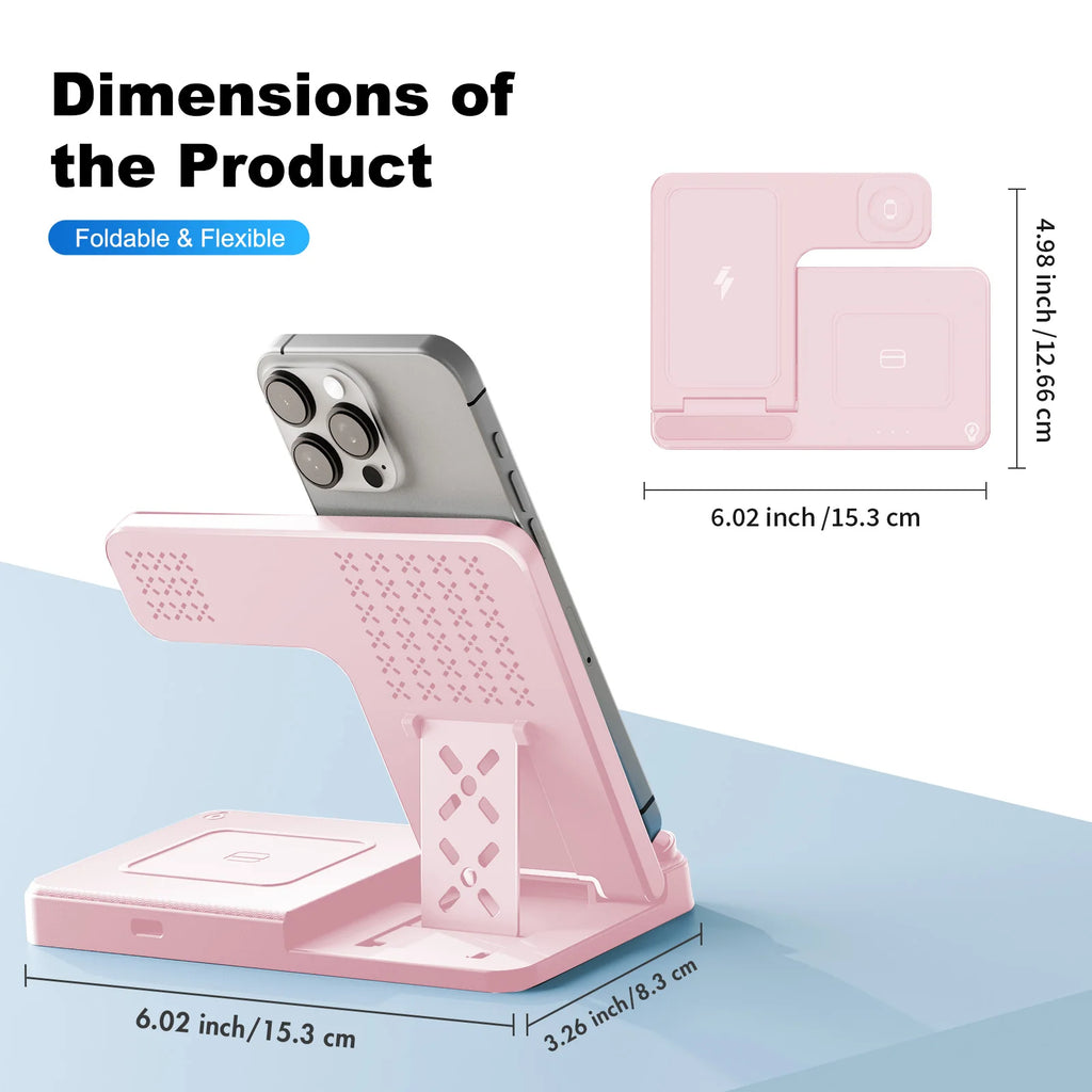 Soporte de cargador inalámbrico magnético 3 en 1, estación de carga rápida de 15W, múltiples dispositivos para iPhone 15 14 13 8 Apple Watch Airpods