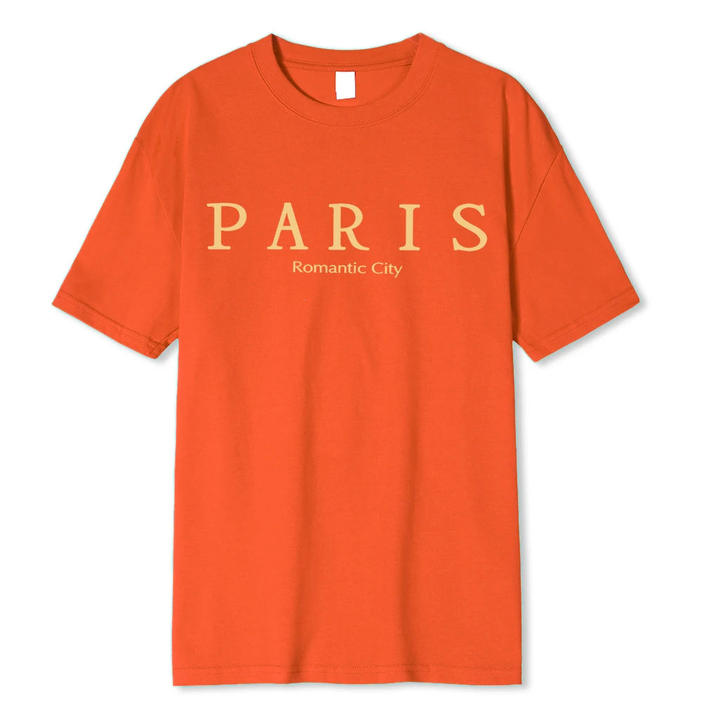 Camisetas con estampado gráfico de letras de ciudad romántica de París, ropa holgada de verano para hombre, camiseta holgada de algodón de gran tamaño, camisetas suaves de calle
