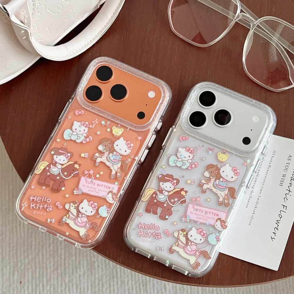 Preciosa funda de teléfono KT con dibujos animados para iPhone 17 Pro 16 Pro 15 14 13 Pro Max, funda protectora trasera minimalista de lujo de alta gama