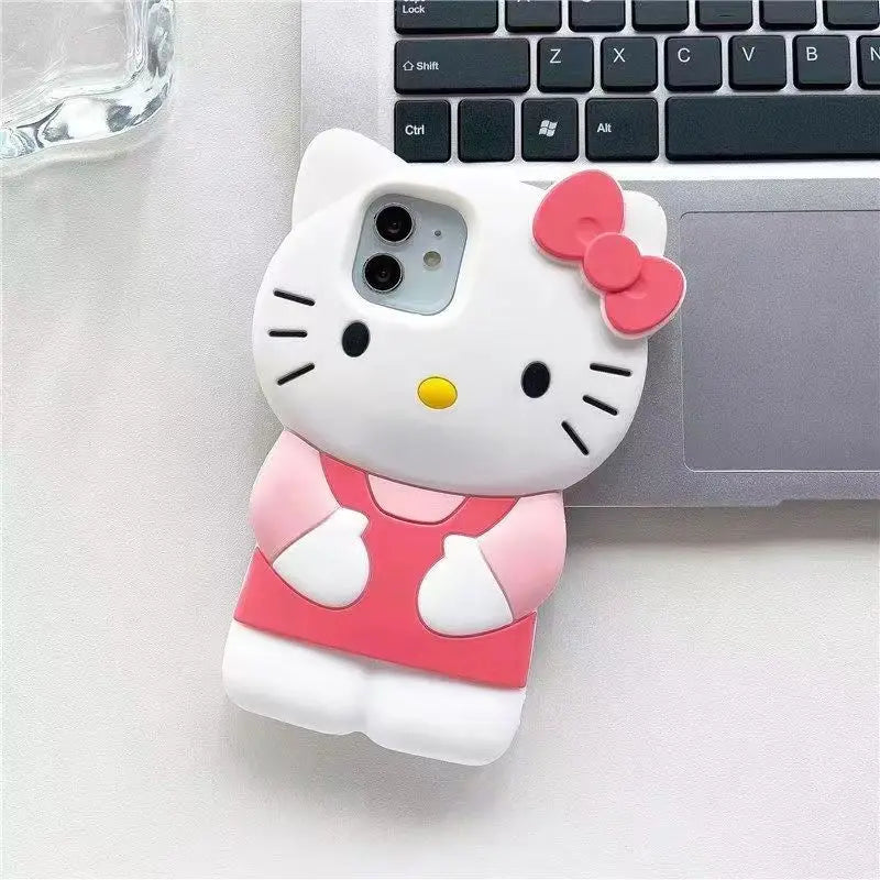 Funda de teléfono suave de silicona 3D con lazo Kitty Cat para iPhone 17 Pro Max 16 15 14 Plus 13 Mini 12 11 7 8 4 4S 5 5S X XR SE