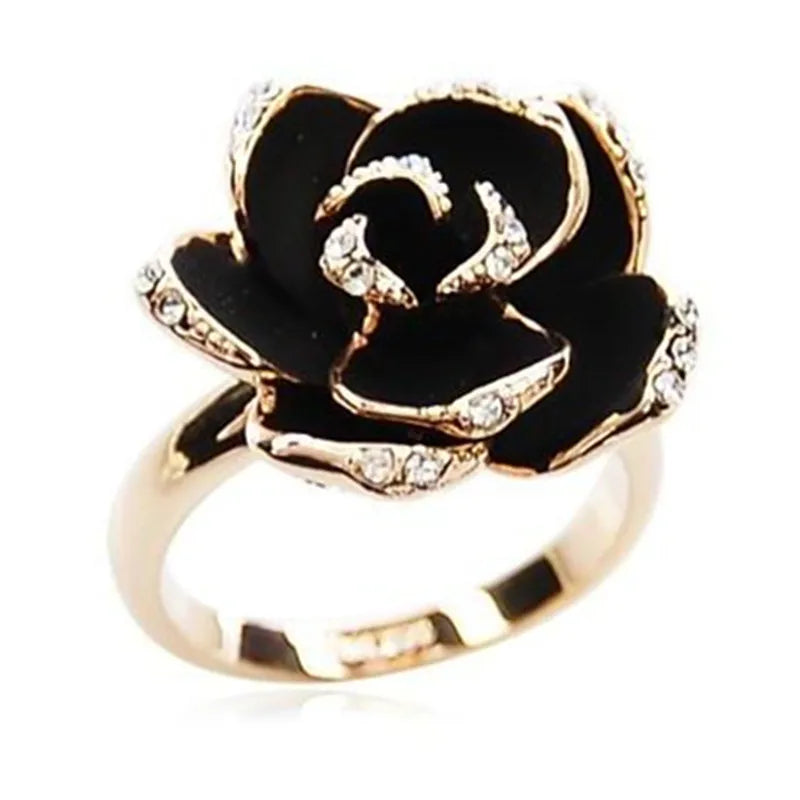 Gran oferta de anillos de joyería de moda, anillos con apertura de flor de rosa negra, anillos ajustables para dedo índice para mujer y niña, regalo