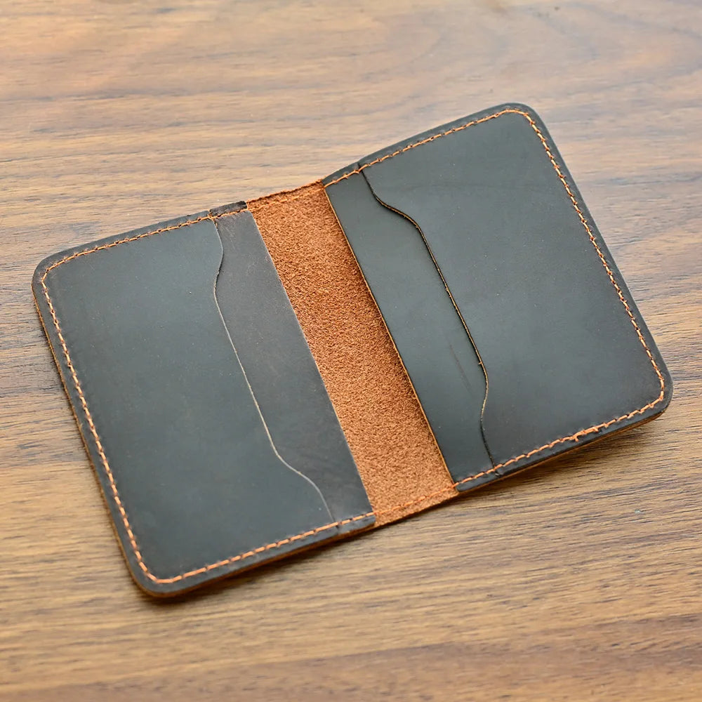 Cartera delgada de cuero genuino para hombre, Tarjetero con múltiples ranuras, para dinero en efectivo, 100%