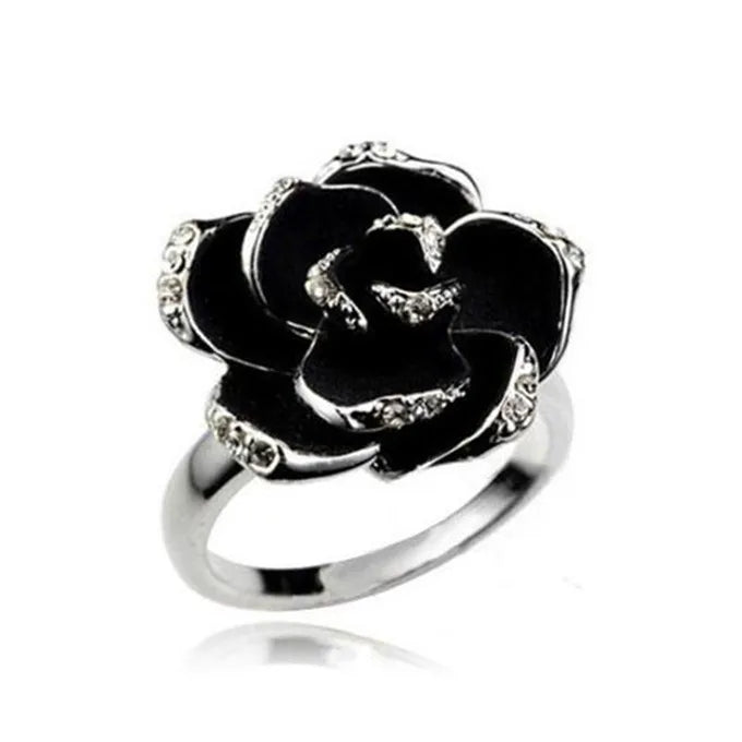 Gran oferta de anillos de joyería de moda, anillos con apertura de flor de rosa negra, anillos ajustables para dedo índice para mujer y niña, regalo