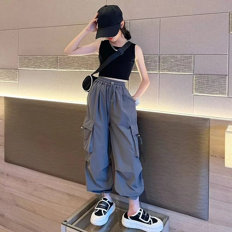Pantalones Jogger Holgados para Niñas, Pantalones Cargo Casuales Rectos para Adolescentes, Pantalones de Moda para Niños con Bolsillos, Ropa Urbana para Niños Grandes de 5 a 14 Años