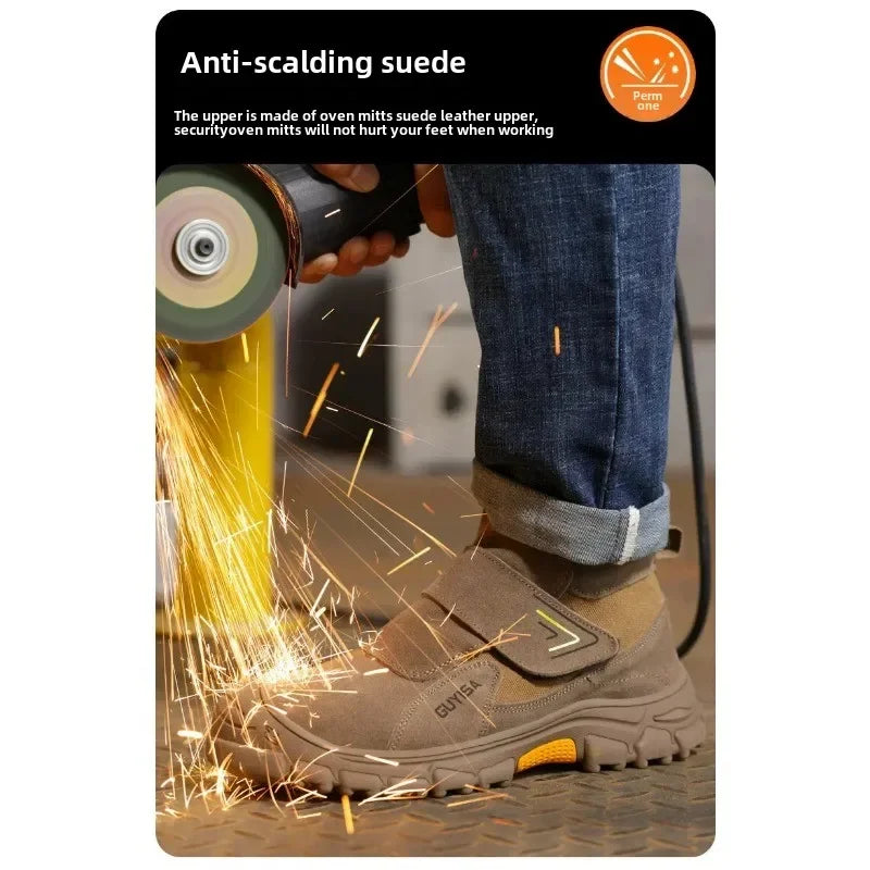 Nuevos zapatos de seguridad antigolpes y antipinchazos para hombres y mujeres, botas protectoras, zapatos de gamuza resistentes al desgaste, antiescaldaduras