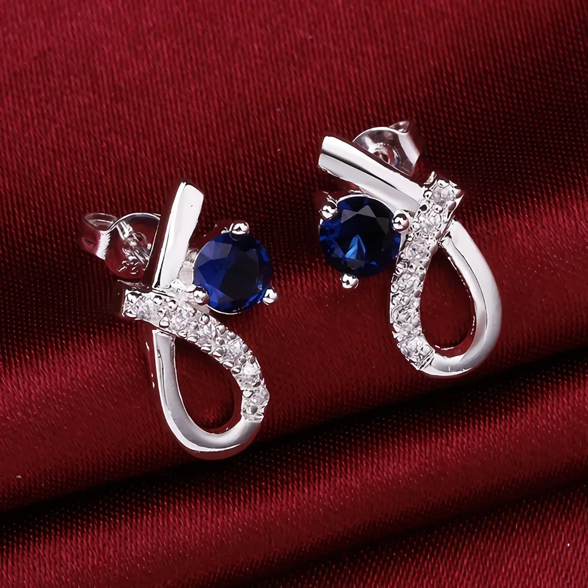 Pendientes de plata de ley 925 románticos de cristal de circón azul para mujer, joyería de compromiso para fiesta de boda, regalos de vacaciones