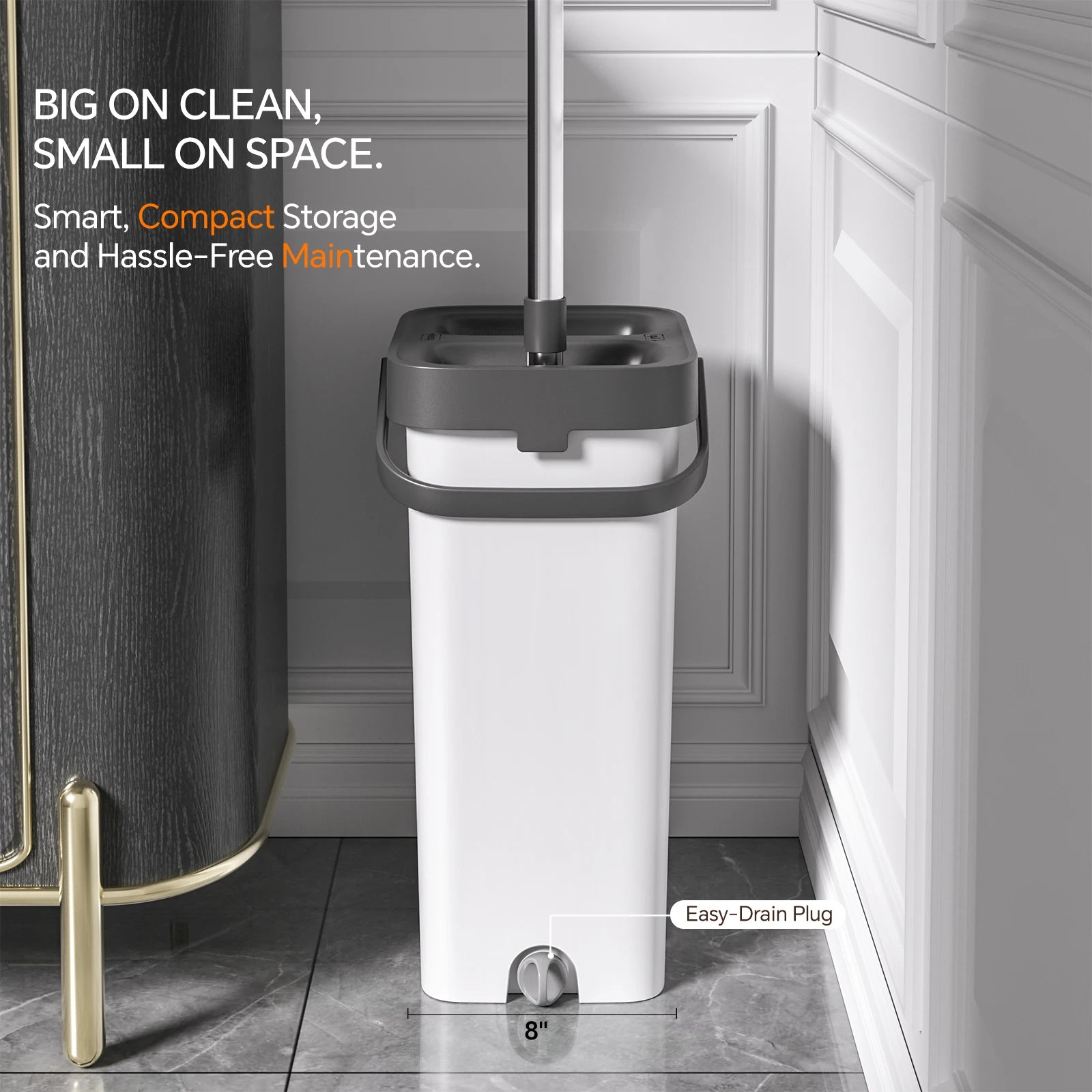 Juego de fregona plana y cubo Joybos con escurridor manos libres, sistema de limpieza de suelos de doble cámara de 13 pulgadas para lavado y secado, 360 °   Cabezal giratorio para madera dura/baldosas, incluye 2 almohadilla