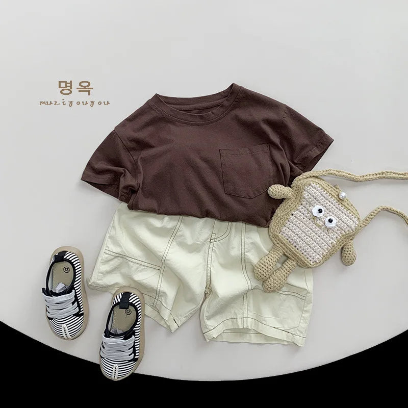 NOVEDAD DE VERANO 2025, pantalones cortos sueltos para niños, pantalones casuales sólidos para bebés, pantalones cortos casuales de algodón para niños y niñas, pantalones medios para niños, ropa para niños