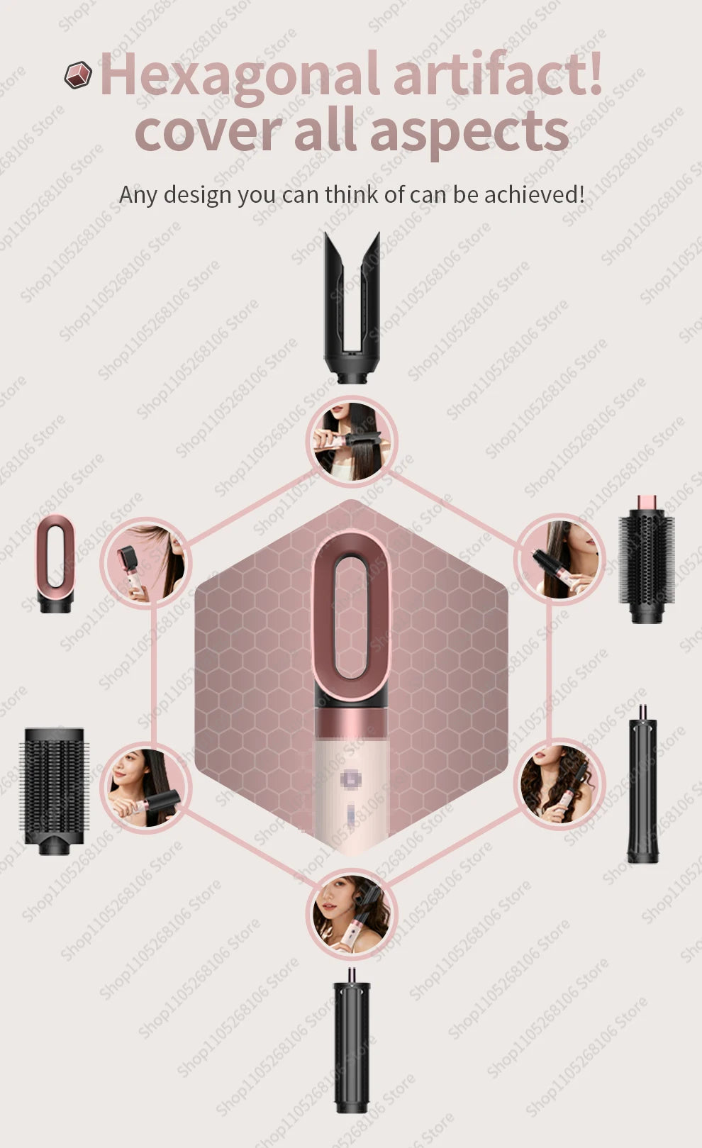 Secador de Pelo de Alta Velocidad 6 en 1, 150000 RPM, Secador Iónico con Difusor, Secado Rápido para Cabello Grueso y Rizado, Regalo para Mujeres