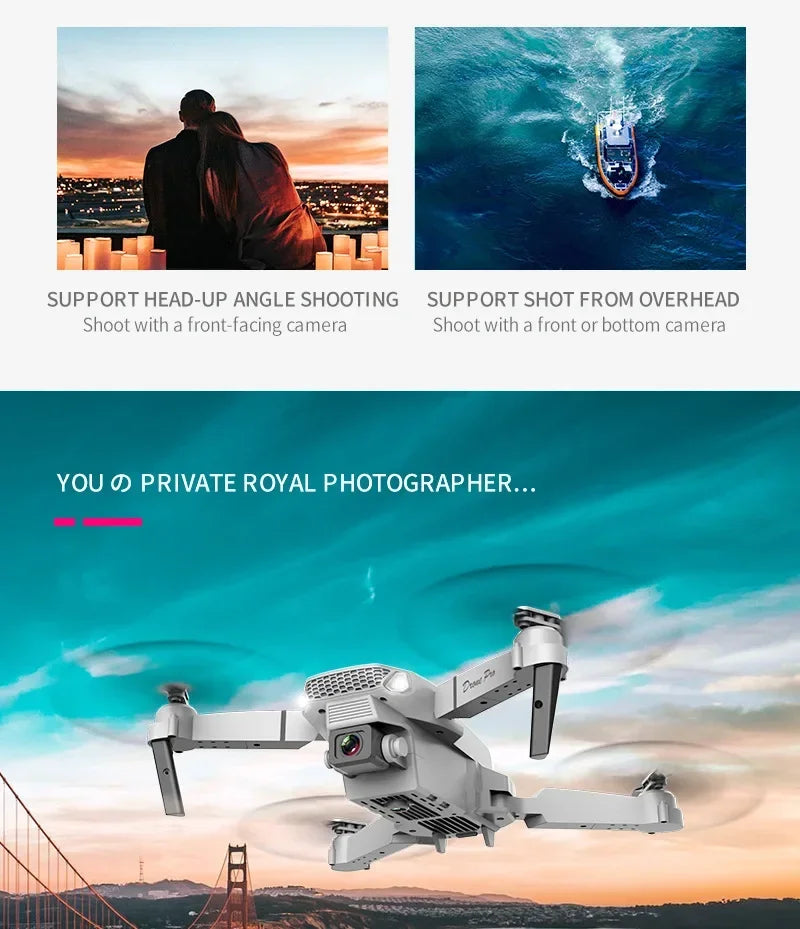 Dron plegable inteligente E88 Pro, compatible con conmutación de cámara simple/doble, calidad de imagen de 4K + disparo gran angular, WiFiDirect Real-Tim