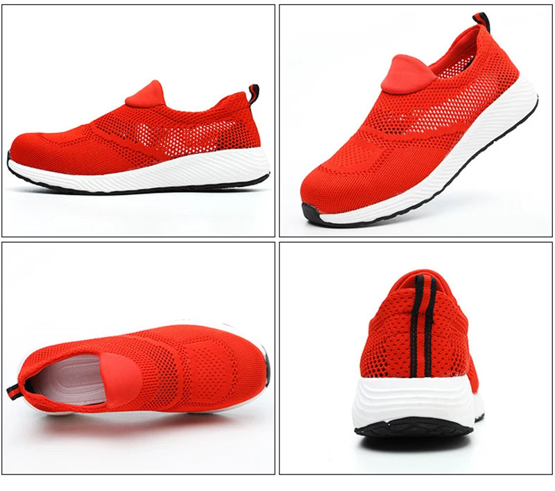 Zapatillas de trabajo ligeras de malla de verano, zapatos de seguridad protectores con punta de acero para el trabajo, zapatos de construcción transpirables para hombres y mujeres, botas de trabajo para hombres