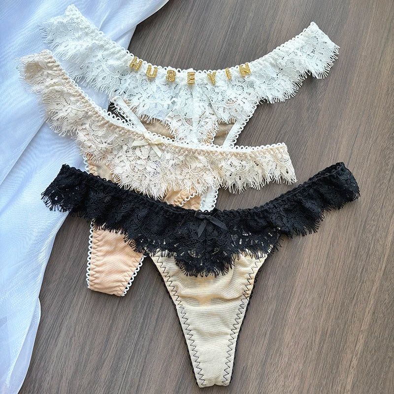 Tangas personalizadas para mujer, tanga con nombre de letra de cristal y espalda en T, Tanga Sexy de encaje personalizado con nombre, ropa interior, bragas