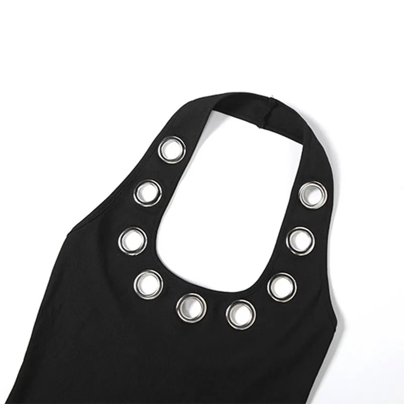 Vestido Sexy con Cuello Halter y Anillo Metálico, Vestido Corto Ajustado sin Mangas con Cuello Redondo para Mujer, Vestidos Mini de Verano 2026, Ropa de Fiesta Moderna y Atrevida para Mujer