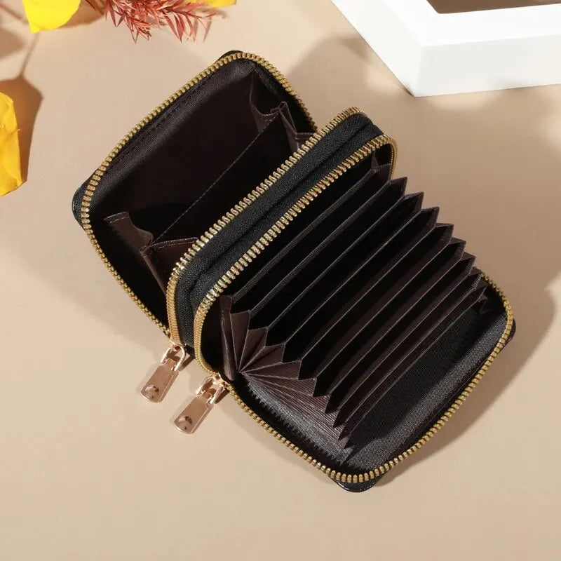Cartera elegante para mujer con múltiples tarjetas: bolso de mano seguro con doble cremallera |   Monedero casual de cuero PU con bolso de tarjeta de cocodrilo de almacenamiento de estilo