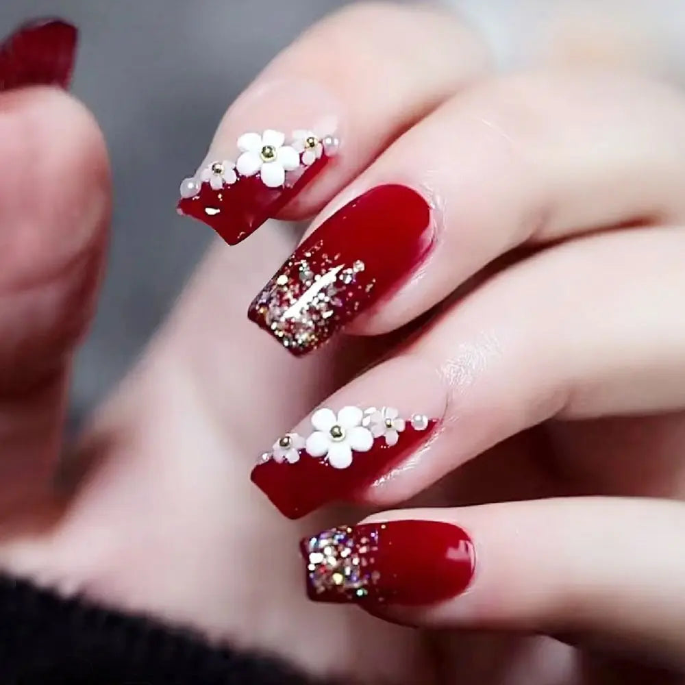 24 Uñas Postizas Degradadas Francesas Estilo Bailarina, Resistentes al Agua, Forma Ataúd Mediano, Uñas Falsas, Puntas de Uñas a Presión