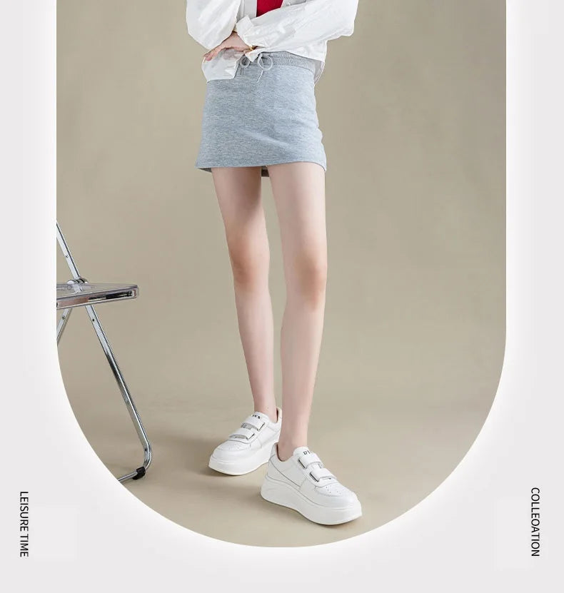 DRKANOL, zapatos de plataforma con suela gruesa y aumento de altura, zapatillas informales de cuero genuino para mujer, zapatos de tabla con gancho y bucle para mujer, color blanco