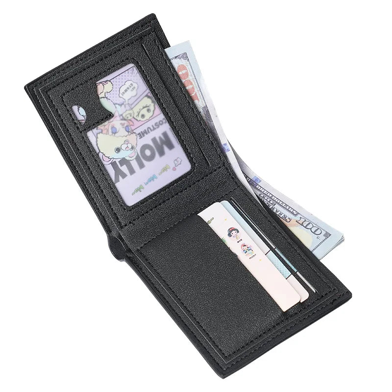 Cartera corta multitarjeta para hombre, billetera informal de moda, delgada, doble pliegue, horizontal, suave, nueva