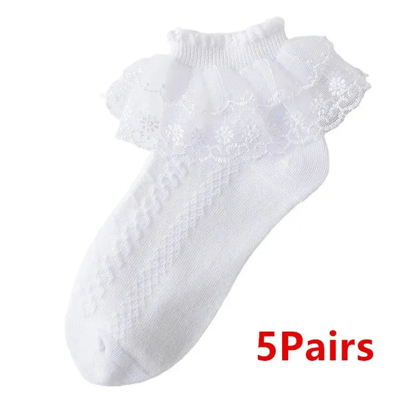 5 par/lote calcetines para niñas novedad de verano estilo de malla calcetines finos de algodón para bebés calcetines elásticos de encaje blanco flores calcetines de princesa para niños