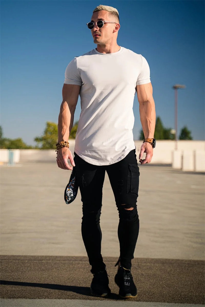 Camiseta de entrenamiento muscular, camiseta de manga corta de entrenamiento de verano para hombre, camiseta de fitness de algodón de alta calidad para hombre, camisetas de color sólido para gimnasio