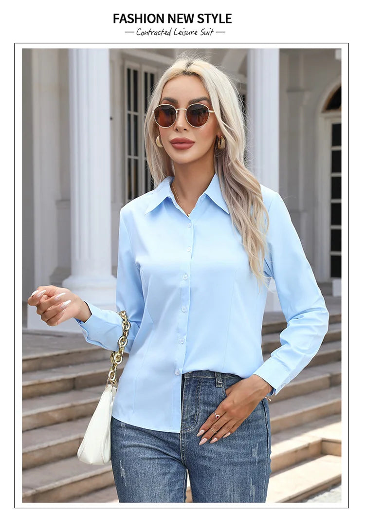 Blusa Elegante de Gasa con Botones para Mujer, Camisa Informal de Manga Larga con Cuello Camisero para Primavera y Verano, Blusa Tipo Túnica para Oficina