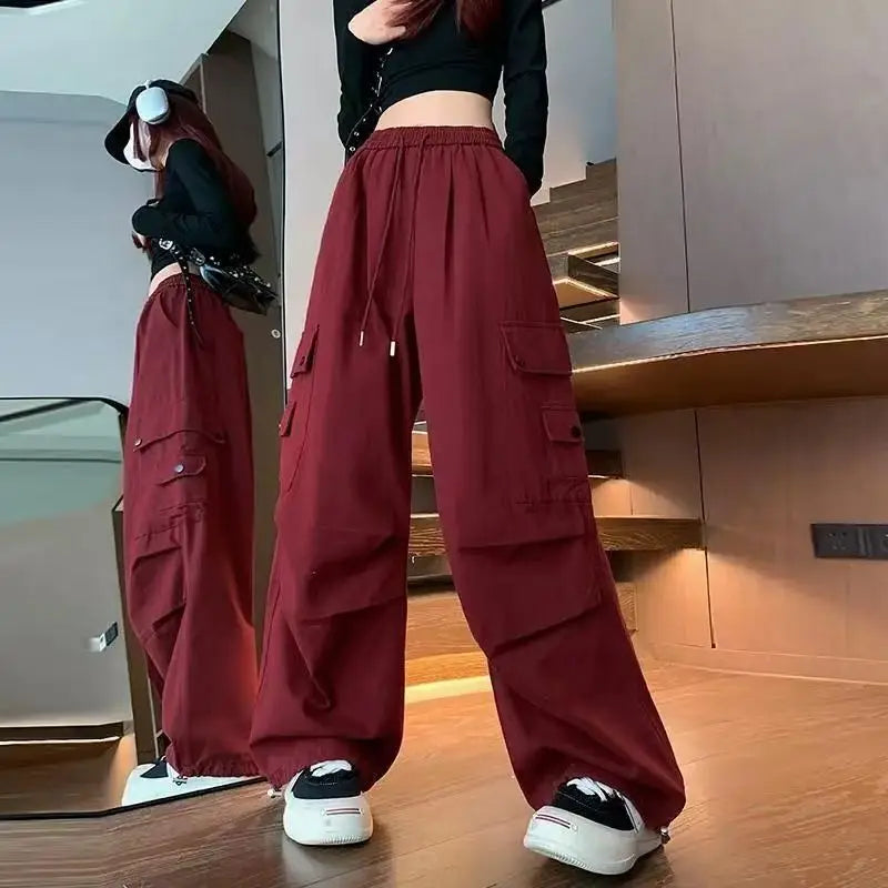 New In Women's Sweatpants Casual Matching Wide Leg Pant Chic Sportswear Loose Cargo Pants Drawstring Joggers Baggy Streetwear