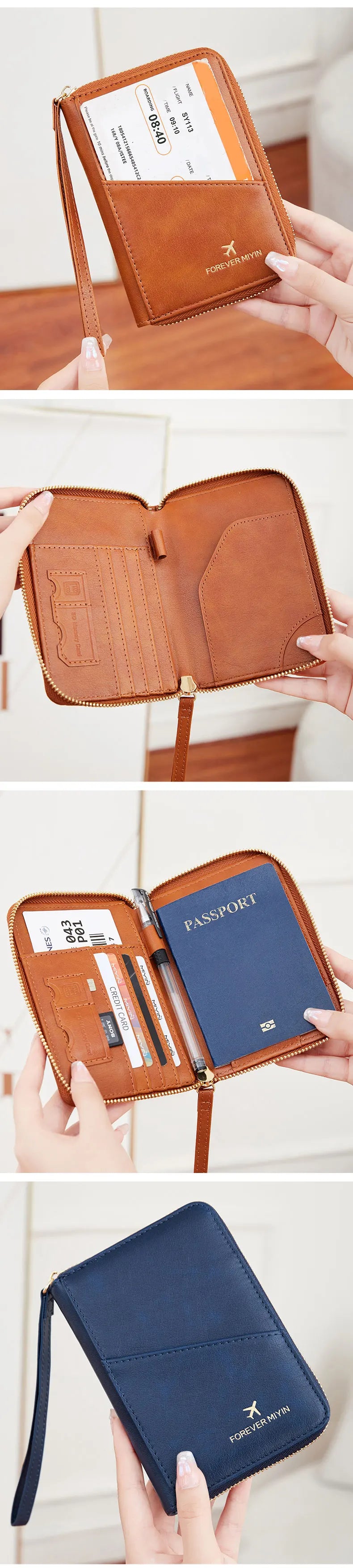 Nueva bolsa de pasaporte retro para hombres y mujeres, funda de pasaporte de moda RFID, accesorios de viaje con clip para pasaporte de cuero multifuncional