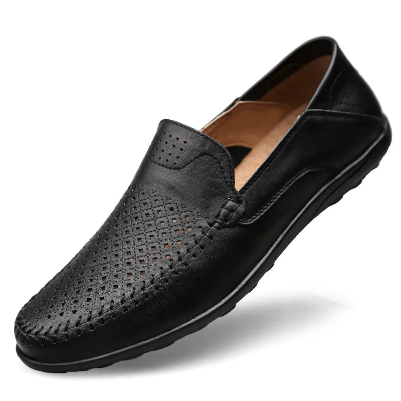 Zapatos de hombre de cuero genuino, mocasines formales informales de marca de lujo para hombre, mocasines italianos transpirables sin cordones, zapatos náuticos de talla grande