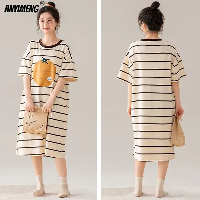 100% ALGODÓN! Camisón de verano para mujer de talla grande M-4XL, nuevo camisón antibacteriano HQ, camisón de manga corta, vestido informal