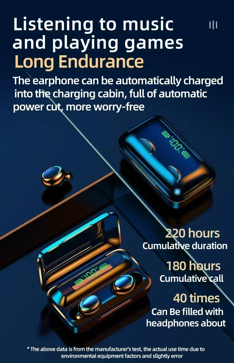 Nuevos Auriculares Bluetooth 9D Estéreo con Bajos Profundos, Auriculares Deportivos Manos Libres con Control Táctil, Auriculares Inalámbricos Tws Resistentes al Agua