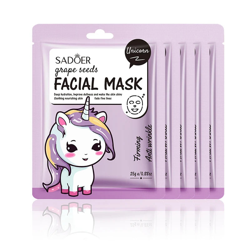 5 uds SADOER dibujos animados frutas frescas máscaras faciales hidratante calmante iluminador mascarilla Facial hidratante para el cuidado de la piel Facial