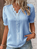 Camiseta nueva de verano para mujer, camiseta Sexy lisa con cuello en V, camisa de manga corta hueca, blusa de talla grande con empalme a la moda, ropa de calle holgada