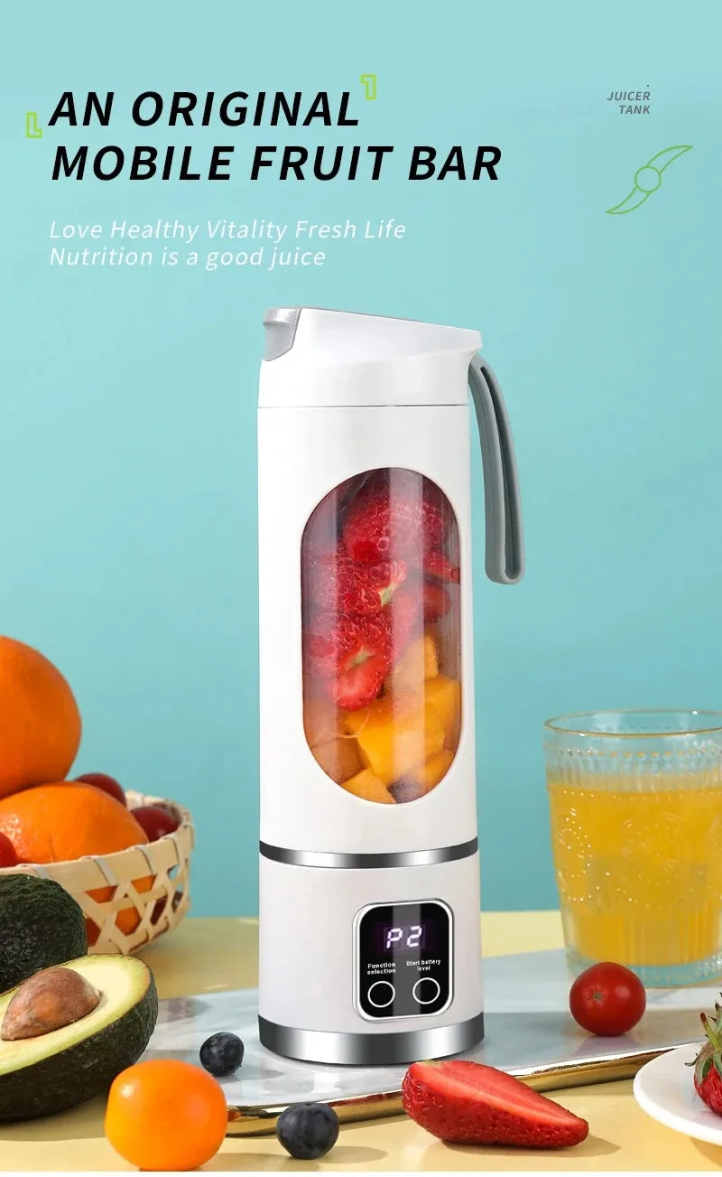 Exprimidor de frutas portátil de 10 hojas, capacidad de 450ml, 3 engranajes, licuadora recargable por USB, trituradora de hielo para batidos y batidos, taza exprimidora