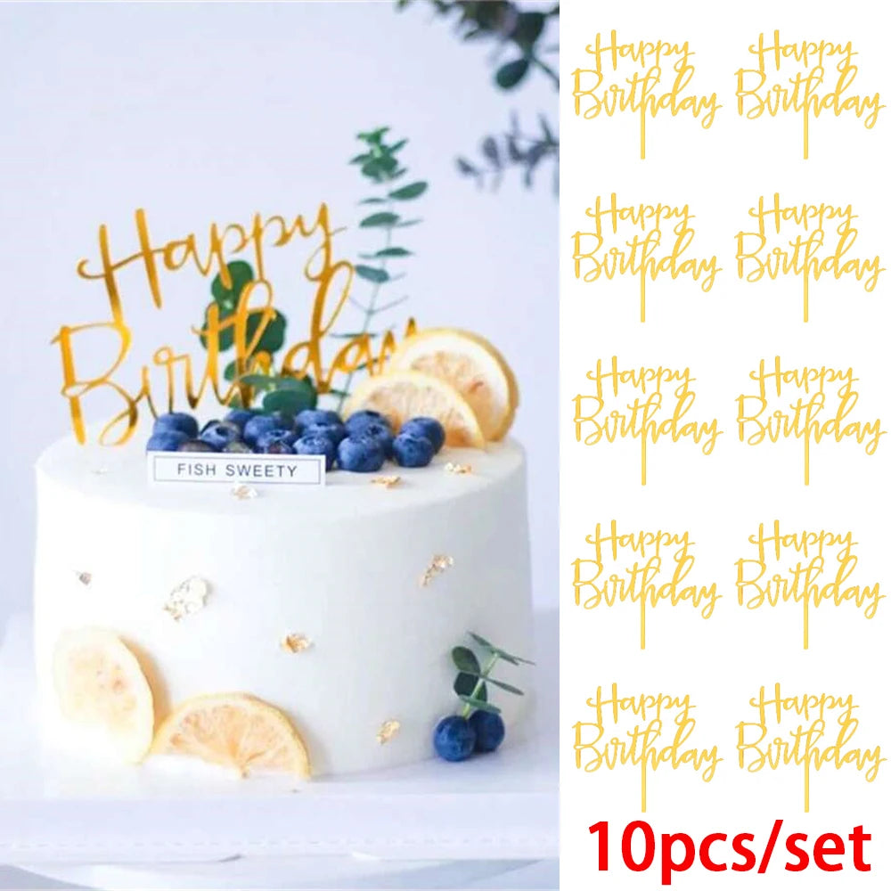 10 Uds. De plástico Gittler, adorno para tarta de feliz cumpleaños, letrero decorativo ostentoso, adorno para tarta de feliz cumpleaños, decoración de postre de cumpleaños para niña