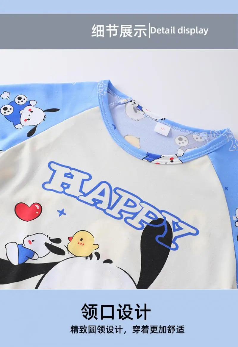 Anime 2 uds crayón de dibujos animados Shin-Chan pijamas para niños pantalones de manga larga conjunto Kawaii niñas lindo Casual ropa de dormir suelta