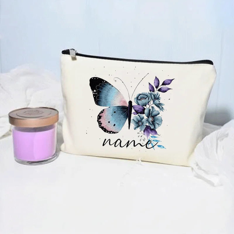 Bolsa de maquillaje de mariposa, billetera personalizada con nombre, almacenamiento de lápiz labial cosmético para mujer, regalo para amantes de las mariposas, minimonedero de moda