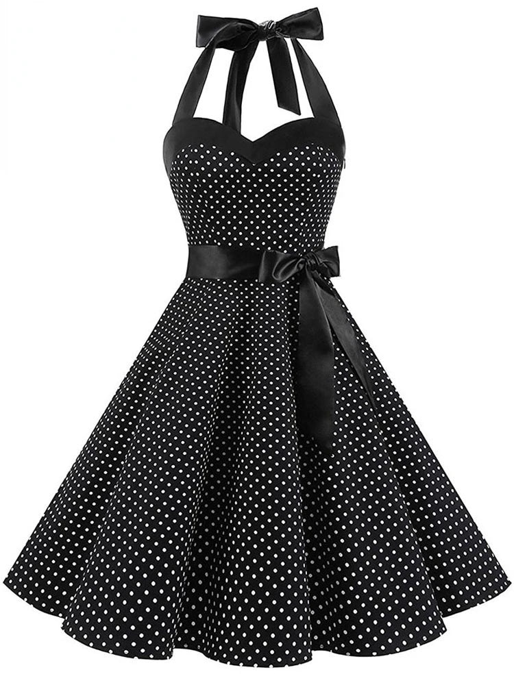 Elegante Vestido de Mujer con Estampado de Puntos, Estilo Hepburn de los Años 50 y 60, Vestido Vintage Sexy con Cuello Halter, Estilo Rockabilly Retro para Fiesta u Oficina, Vestido Pinup 2026