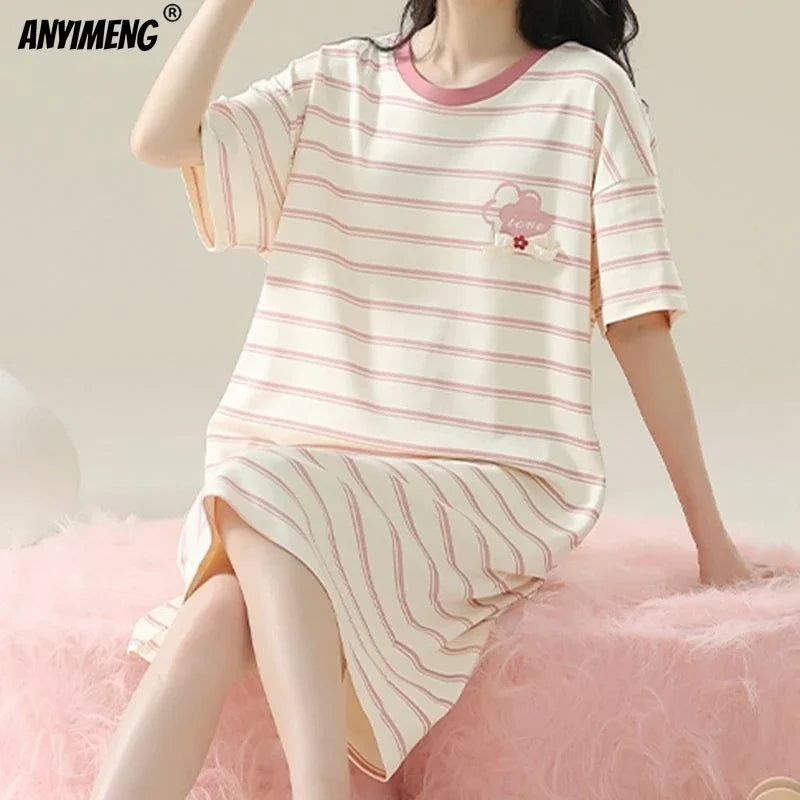 100% ALGODÓN! Camisón de verano para mujer de talla grande M-4XL, nuevo camisón antibacteriano HQ, camisón de manga corta, vestido informal