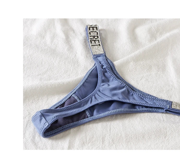 Tangas sexis de cintura baja para mujer, bragas con diamantes de imitación y letras, Tanga deportiva, pantalones cortos, calzoncillos con espalda en T, talla S-XL para Fitness