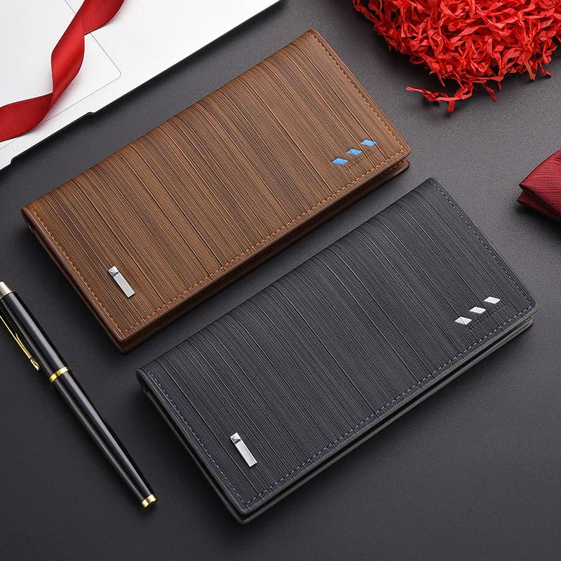 Nueva cartera larga estilo libro de cheques de Color café para hombre de gran capacidad PU Retro largo para hombres con ranuras para tarjetas con ventana de identificación