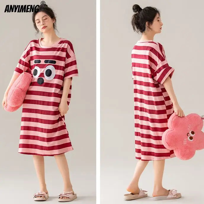 100% ALGODÓN! Camisón de verano para mujer de talla grande M-4XL, nuevo camisón antibacteriano HQ, camisón de manga corta, vestido informal