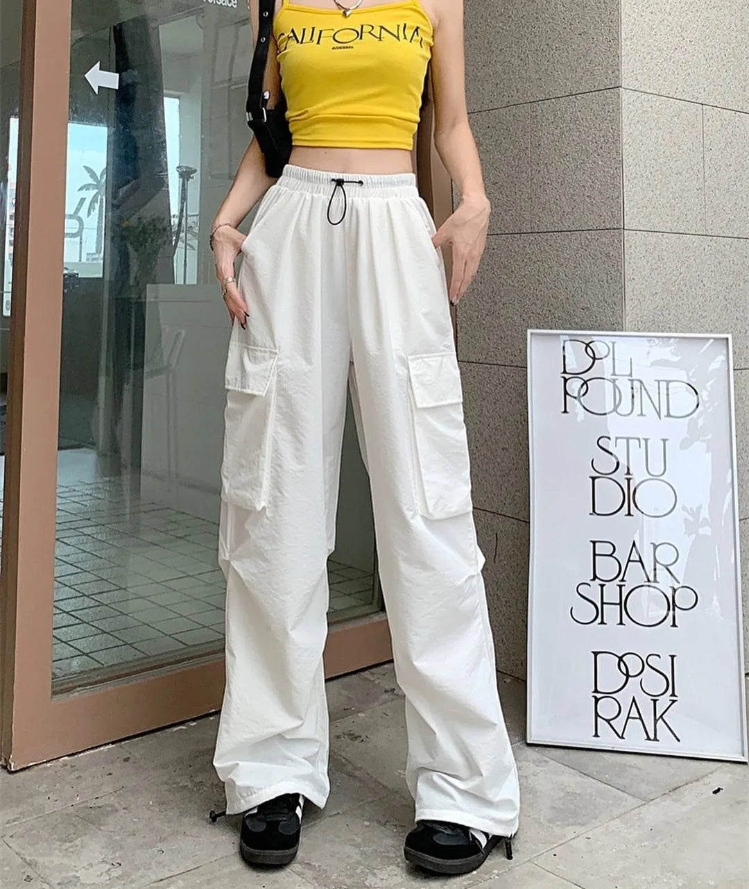 New In Women's Sweatpants Casual Matching Wide Leg Pant Chic Sportswear Loose Cargo Pants Drawstring Joggers Baggy Streetwear