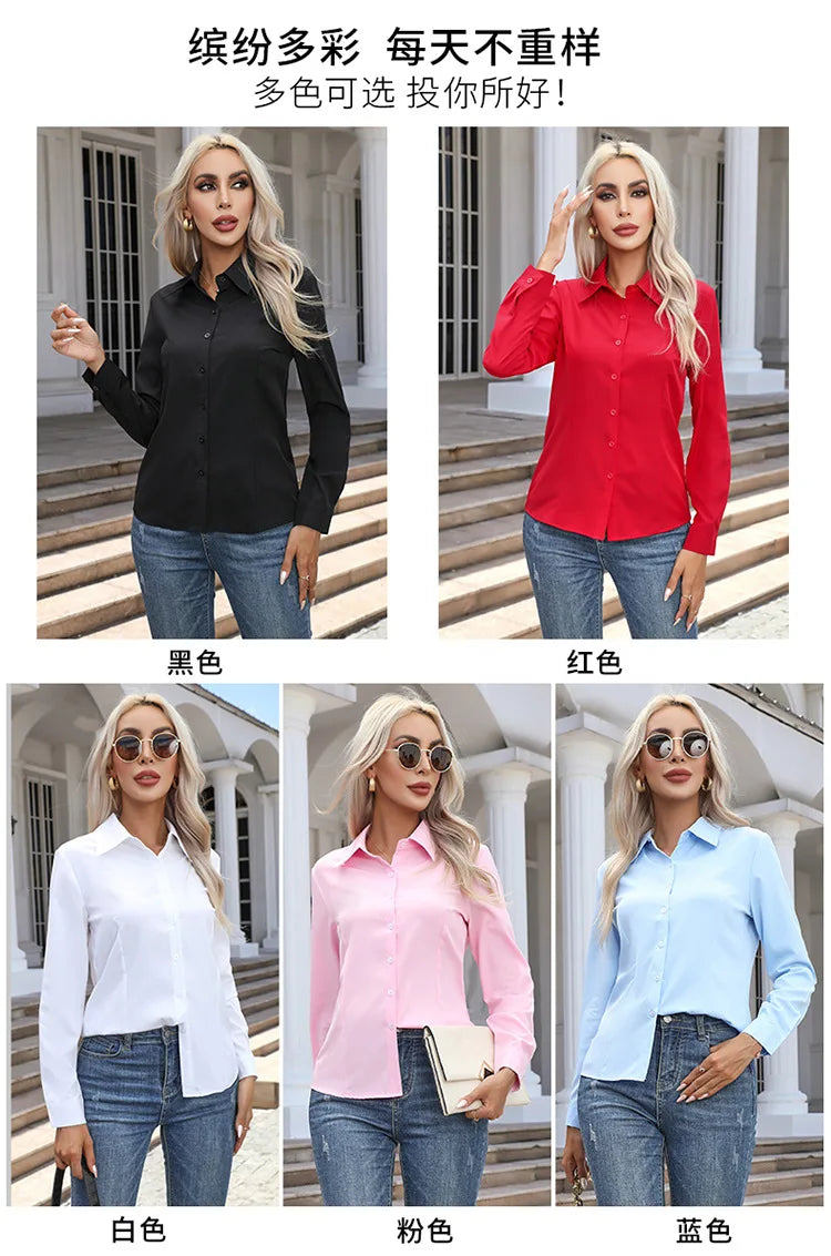 Blusa Elegante de Gasa con Botones para Mujer, Camisa Informal de Manga Larga con Cuello Camisero para Primavera y Verano, Blusa Tipo Túnica para Oficina