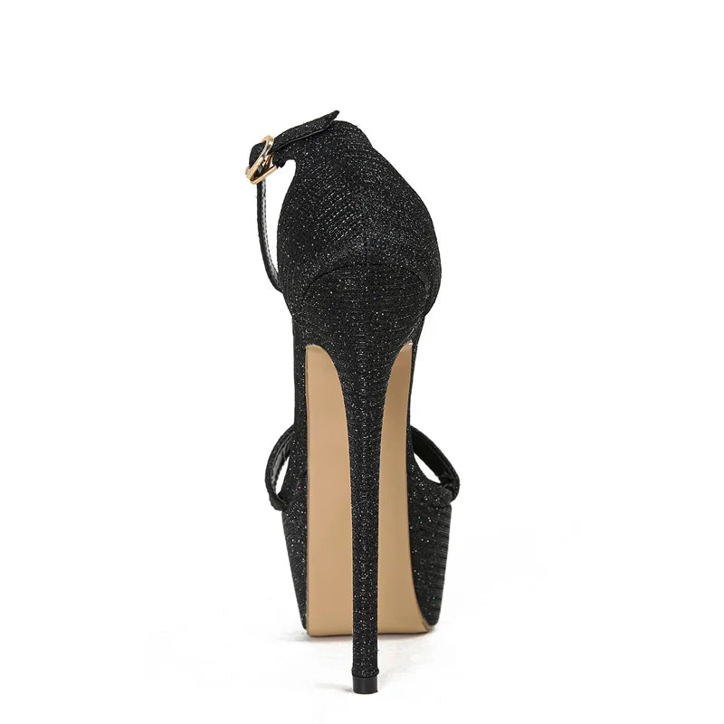 Liyke modelo pasarela sandalias de plataforma con lentejuelas para mujer Sexy punta abierta fiesta Nachtclub tacones de Stripper zapatos de baile de barra tamaño 34-46