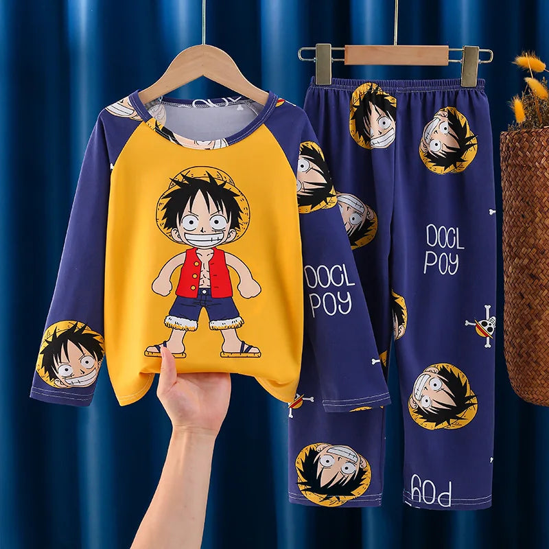 Anime 2 uds crayón de dibujos animados Shin-Chan pijamas para niños pantalones de manga larga conjunto Kawaii niñas lindo Casual ropa de dormir suelta