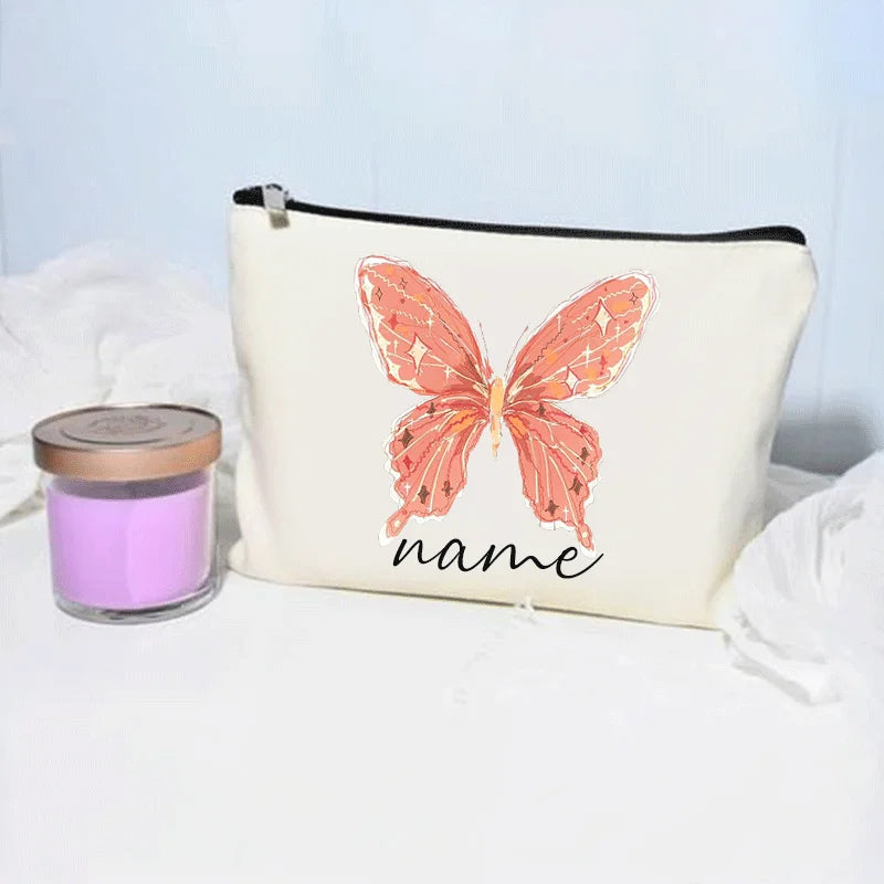 Bolsa de maquillaje de mariposa, billetera personalizada con nombre, almacenamiento de lápiz labial cosmético para mujer, regalo para amantes de las mariposas, minimonedero de moda