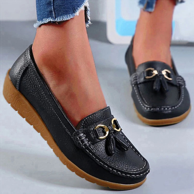 Zapatos de Mujer, mocasines de enfermera, Zapatos planos clásicos, Zapatos planos cómodos para Mujer, calzado informal de cuero blanco para Mujer