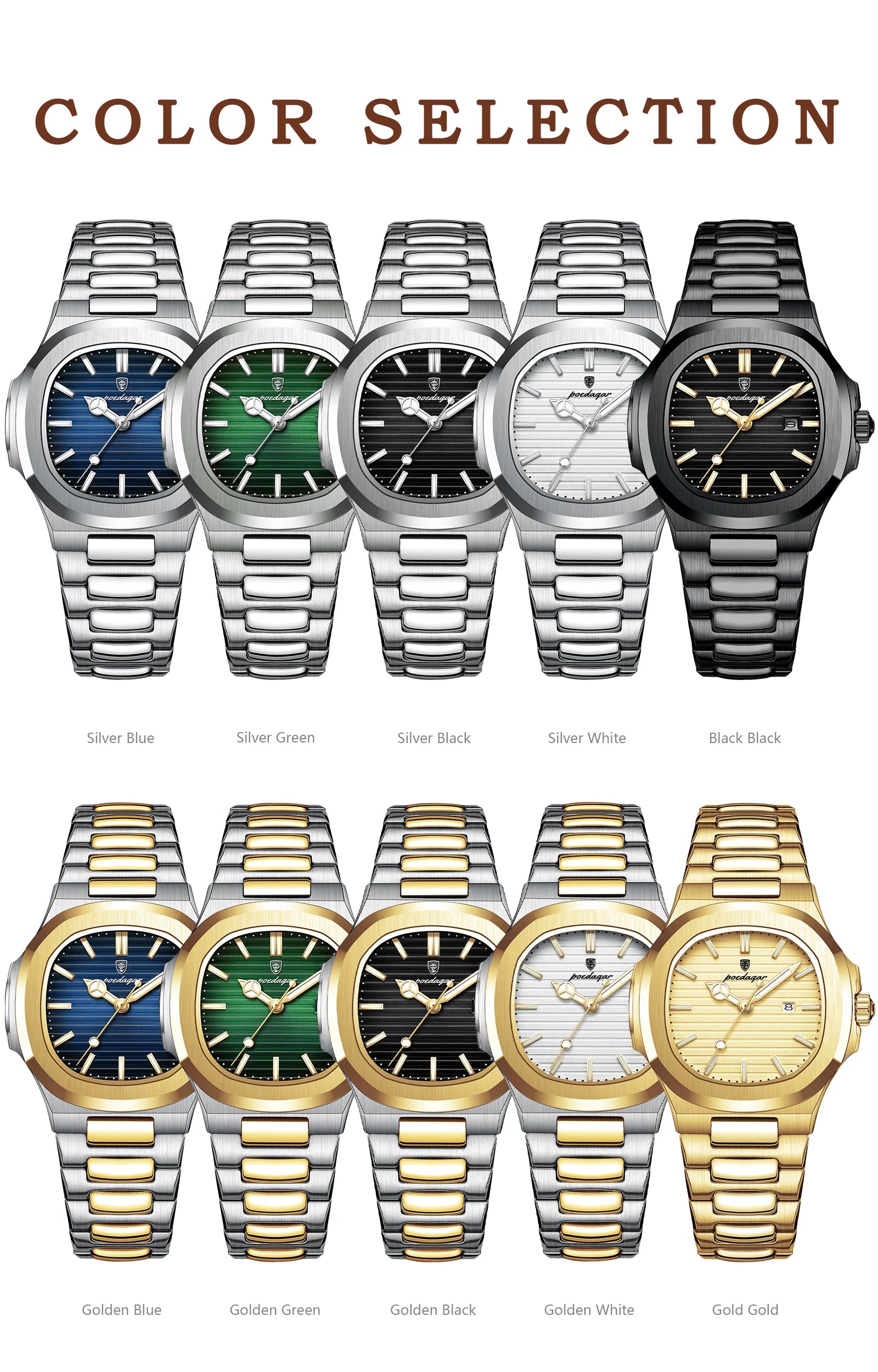 POEDAGAR, reloj de pulsera exquisito para mujer, resistente al agua, fecha luminosa, relojes de moda para mujer, reloj de cuarzo de acero inoxidable para mujer