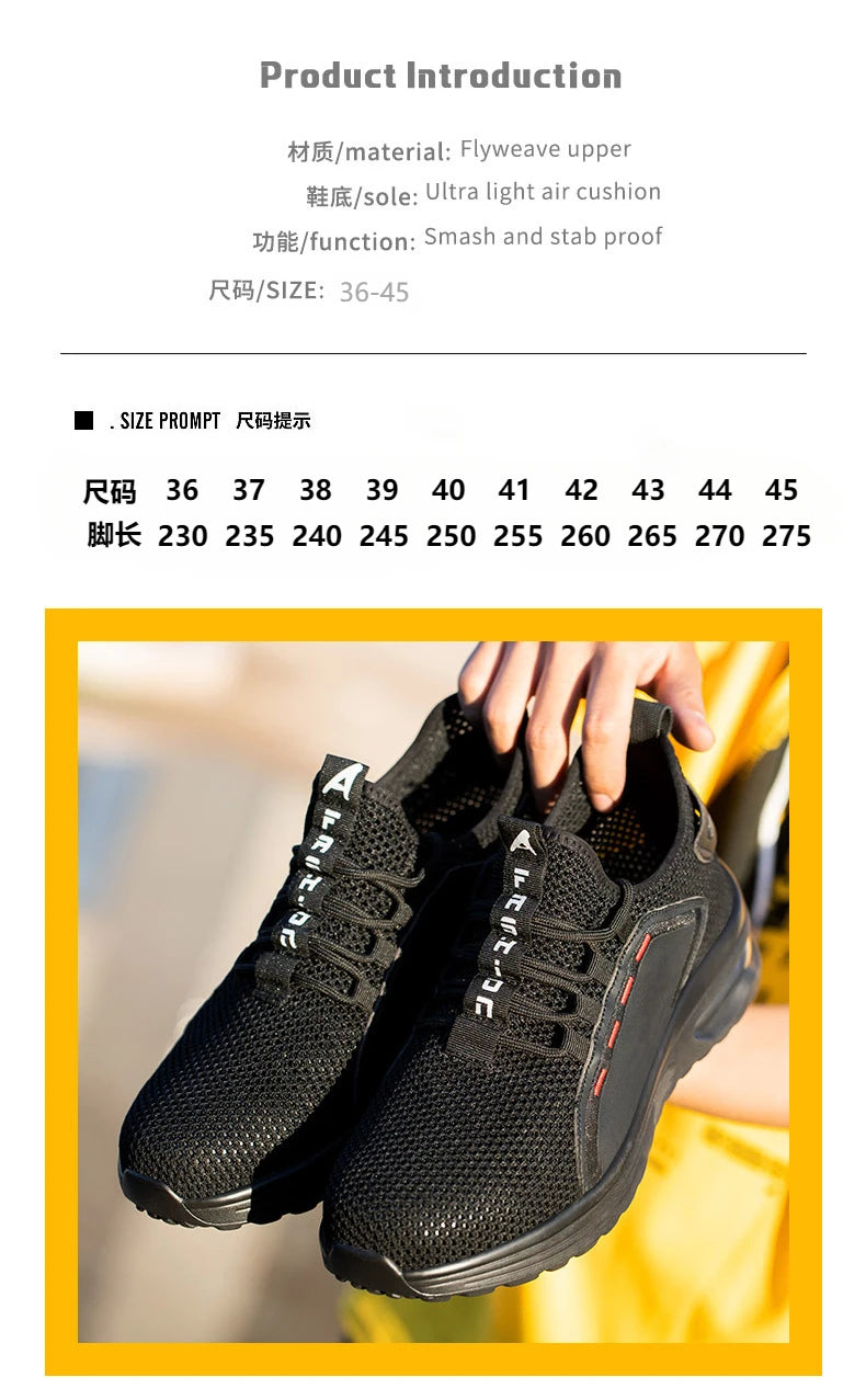 Zapatillas de trabajo con punta de acero para hombre, zapatos de seguridad, botas de trabajo a prueba de perforaciones, calzado Indestructible de moda